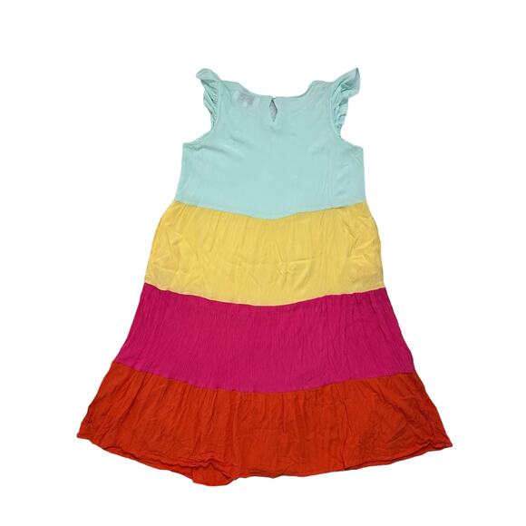 MARGAUX RIVIERA Sherbet Stripe Crinkle Viscose Midi Dress Medium Blue Yellow Pin - Picture 5 of 10